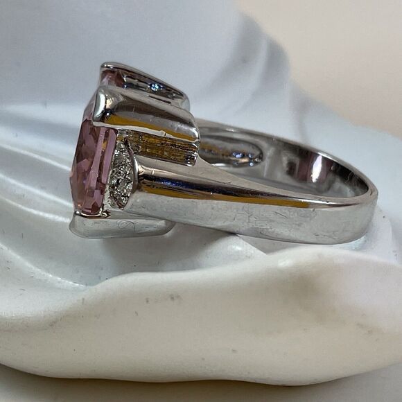 Cushion Tourmaline CZ Solitaire Engagement Ring Women’s 9 Bubble Gum Pink - Picture 7 of 16